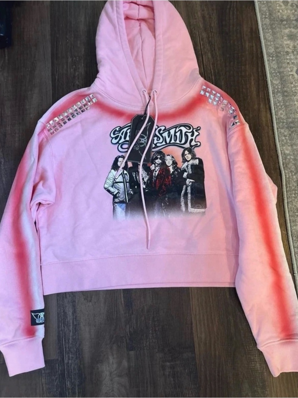 VIP Pink & Red Studded Tie-Dye Hooded Sweatshirt